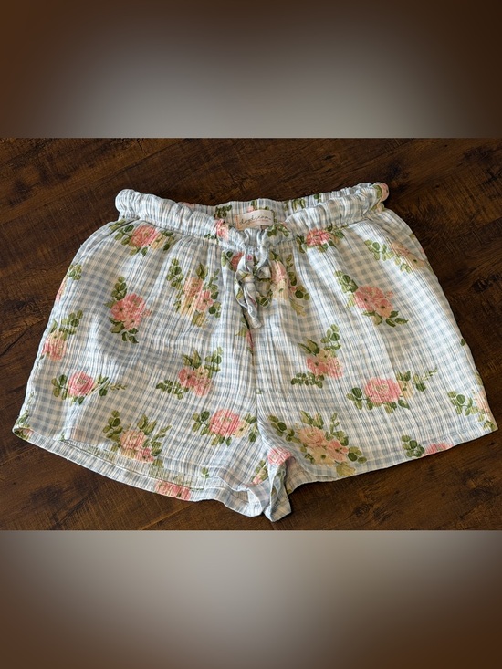 Berkshire Pants - Berkshire Light Blue Gingham Floral High-Waist Shorts